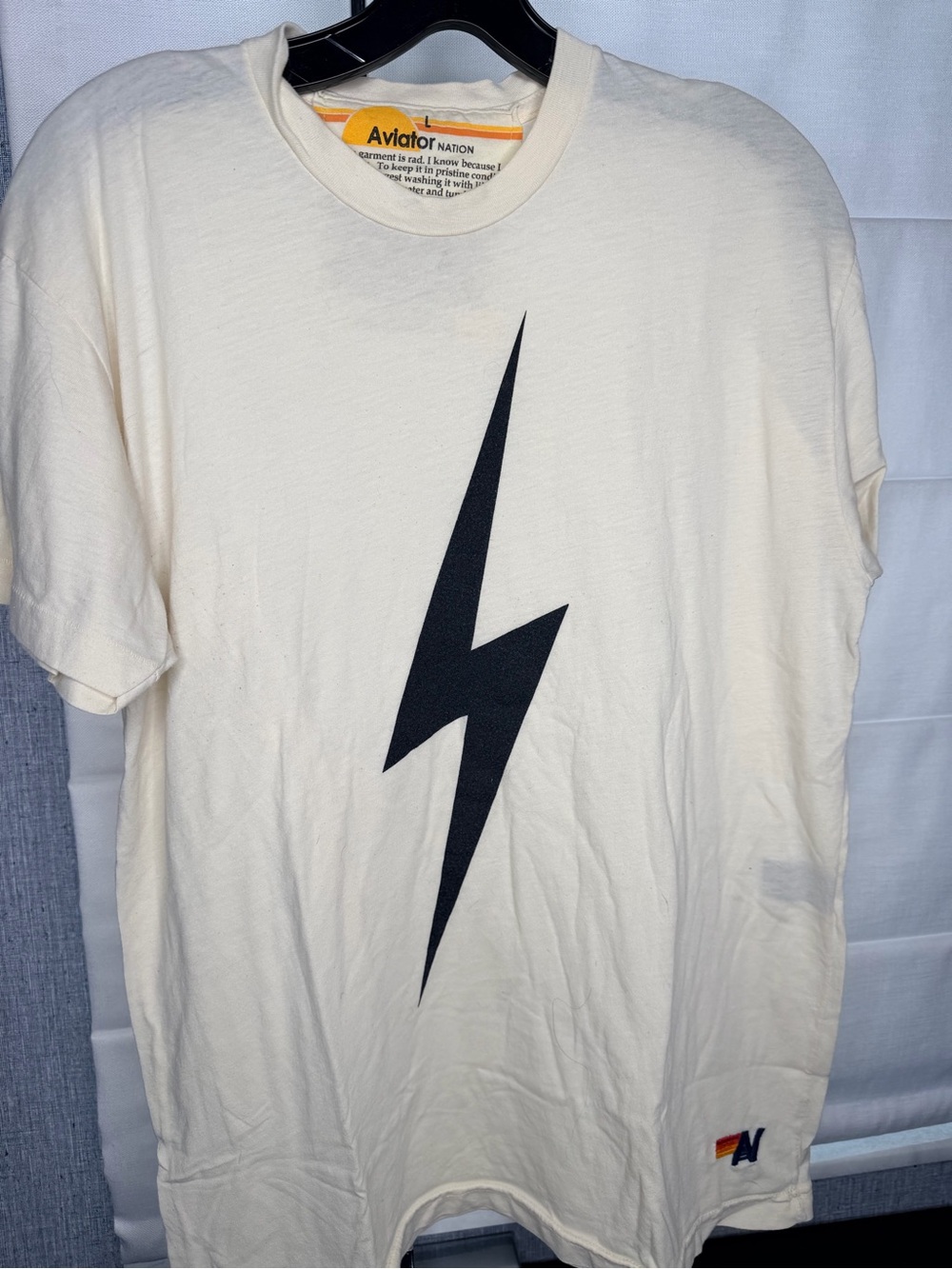 Aviator Nation Cream Tee with Black Lightning Bolt